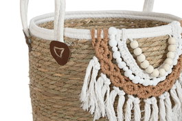 DKD Home Decor Cesta Boho Natural Blanco Fibra Algodón Set 3 Piezas 33 x 38 x 33 cm