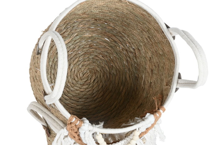 DKD Home Decor Cesta Boho Natural Blanco Fibra Algodón Set 3 Piezas 33 x 38 x 33 cm