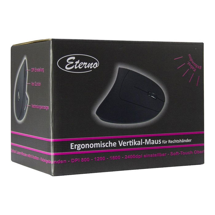 Inter-Tech KM-206WR Ratón Vertical Ergonómico para Mano Derecha, 2400 DPI, Óptico, 6 Botones, USB Tipo A, Cable 1.6 m, Negro/Azul