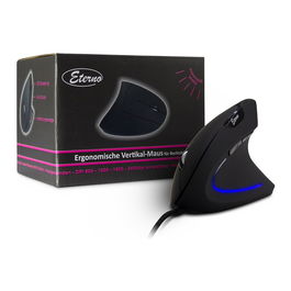 Inter-Tech KM-206WR Ratón Vertical Ergonómico para Mano Derecha, 2400 DPI, Óptico, 6 Botones, USB Tipo A, Cable 1.6 m, Negro/Azul