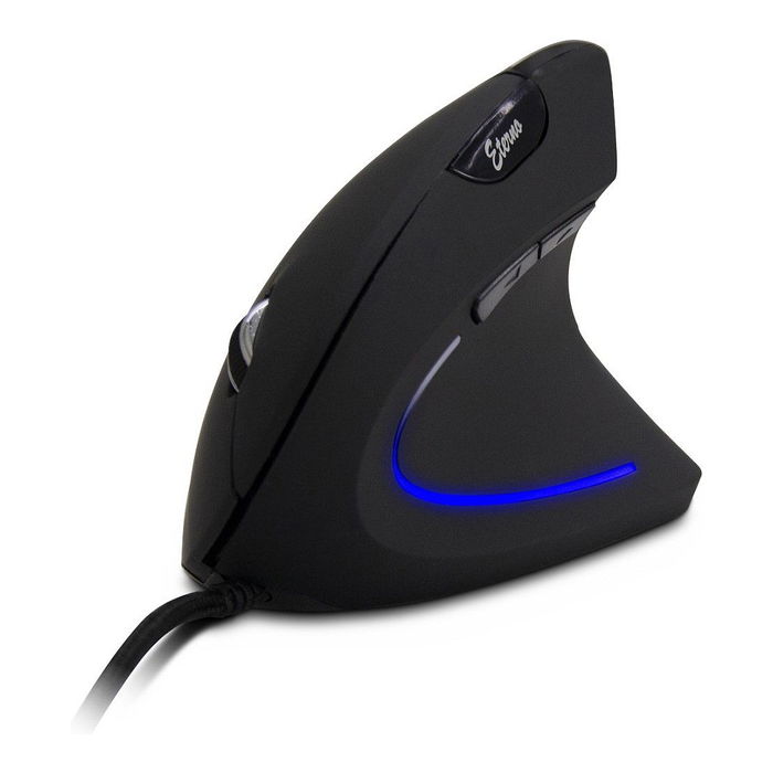 Inter-Tech KM-206WR Ratón Vertical Ergonómico para Mano Derecha, 2400 DPI, Óptico, 6 Botones, USB Tipo A, Cable 1.6 m, Negro/Azul