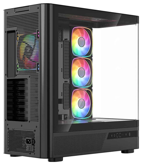 Modecom Volcano AQ200 ARGB Caja para Computadora Midi Tower Negra con Ventiladores ARGB y Panel USB-C