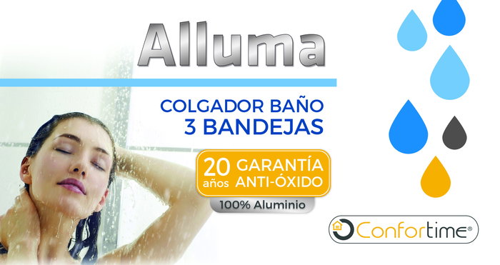 Inde Colgador Baño 3 Bandejas Alluma Puerta Confortime 12,5 cm x 57,5 cm x 28 cm (4 Unidades)