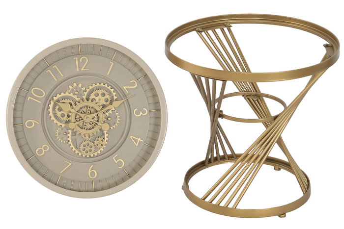 DKD Home Decor Mesita Auxiliar Glam Blanco Dorado Metal Cristal 50 x 50 x 51 cm