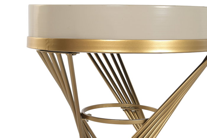 DKD Home Decor Mesita Auxiliar Glam Blanco Dorado Metal Cristal 50 x 50 x 51 cm