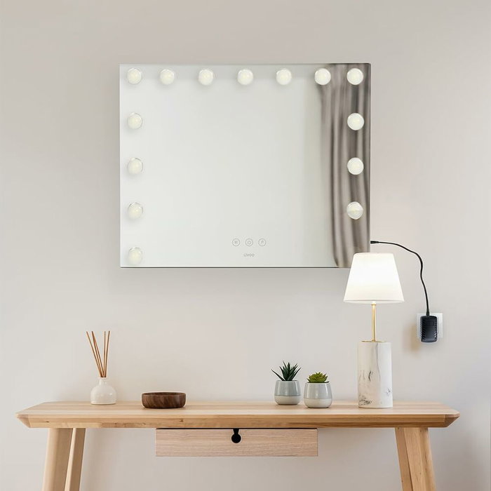 Livoo Espejo de maquillaje DOS207 con 15 LED y 3 modos de luz, 56 x 44 cm