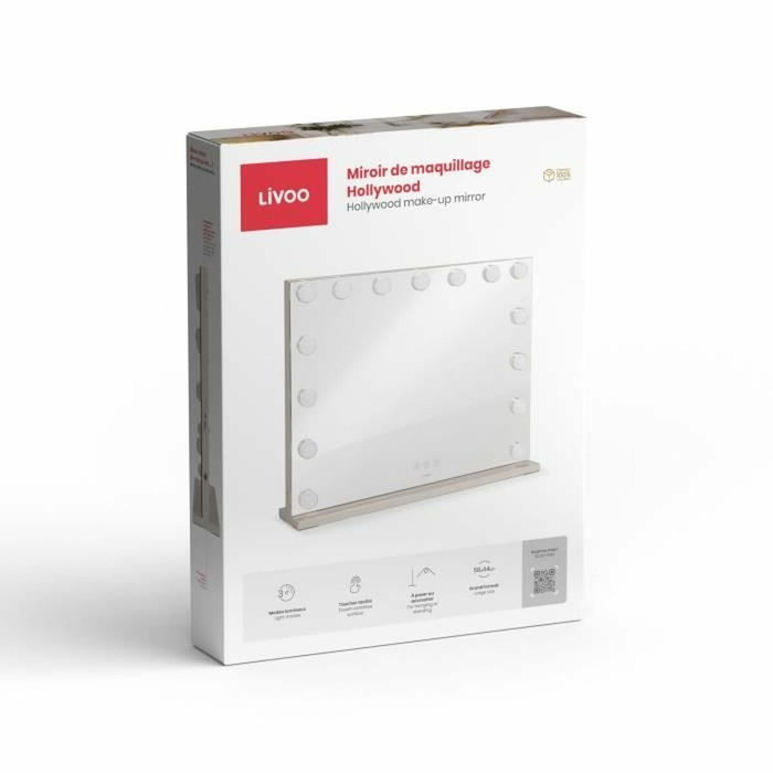 Livoo Espejo de maquillaje DOS207 con 15 LED y 3 modos de luz, 56 x 44 cm