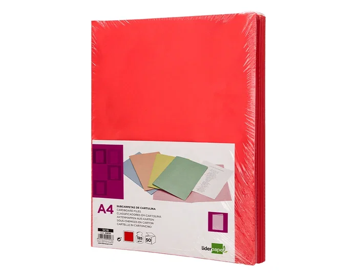 Liderpapel Subcarpeta Din A4 Rojo Intenso 180g/m2