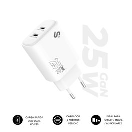 Subblim Cargador de Pared GaN 25 W con Doble Puerto USB-C Blanco