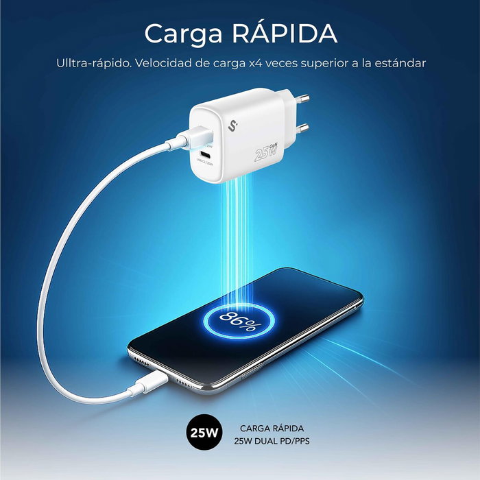 Subblim Cargador de Pared GaN 25 W con Doble Puerto USB-C Blanco