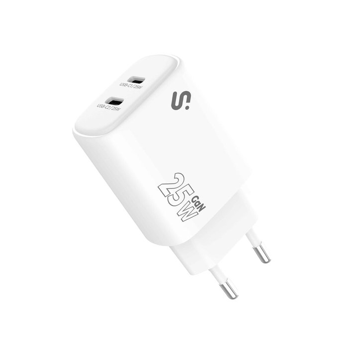 Subblim Cargador de Pared GaN 25 W con Doble Puerto USB-C Blanco