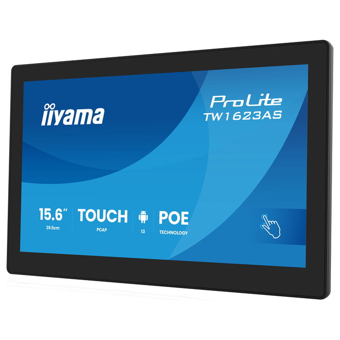 iiyama ProLite TW1623AS-B3P Monitor 39,5 cm (15,6") Full HD 1920x1080 IPS 60Hz HDMI USB LAN PoE VESA Altavoces Negro