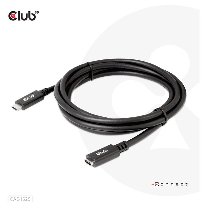 Club 3D Cable USB 3.2 Tipo C de 2 metros, Extensión, 5 Gbps, Negro y Azul