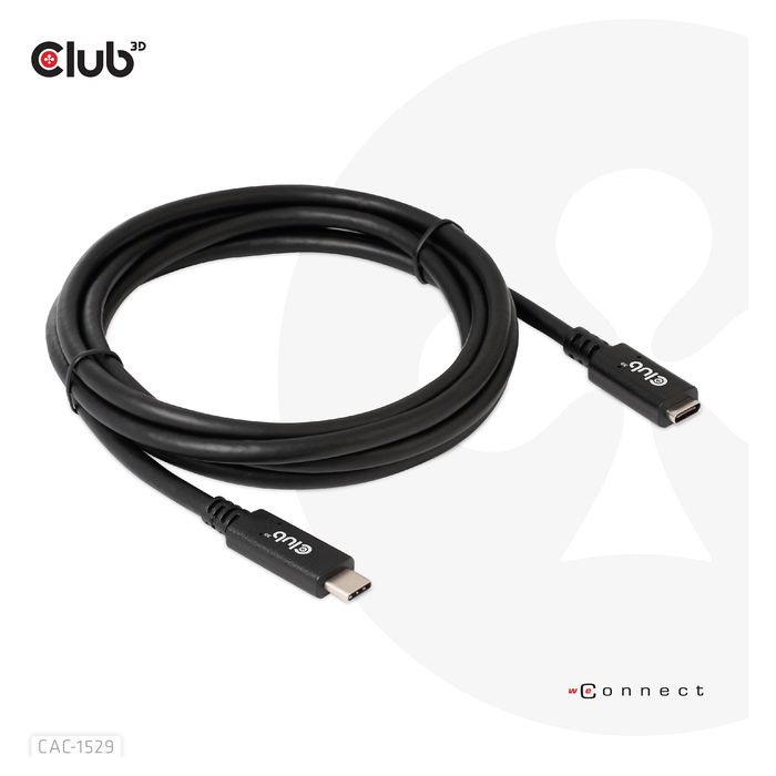 Club 3D Cable USB 3.2 Tipo C de 2 metros, Extensión, 5 Gbps, Negro y Azul