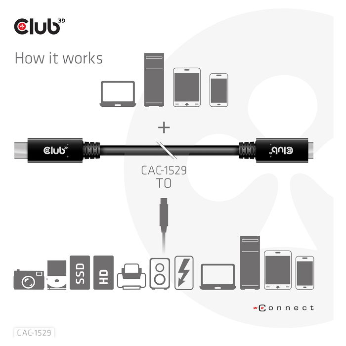 Club 3D Cable USB 3.2 Tipo C de 2 metros, Extensión, 5 Gbps, Negro y Azul