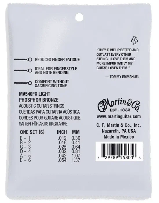 MARTIN Juego Acústica Authentic SP Flexible Phosphor/Bz Light 12-54 Cuerdas Guitarra MARTIN Juego Acústica Authentic SP Flexible Phosphor/Bz Light 12-54 Cuerdas Guitarra