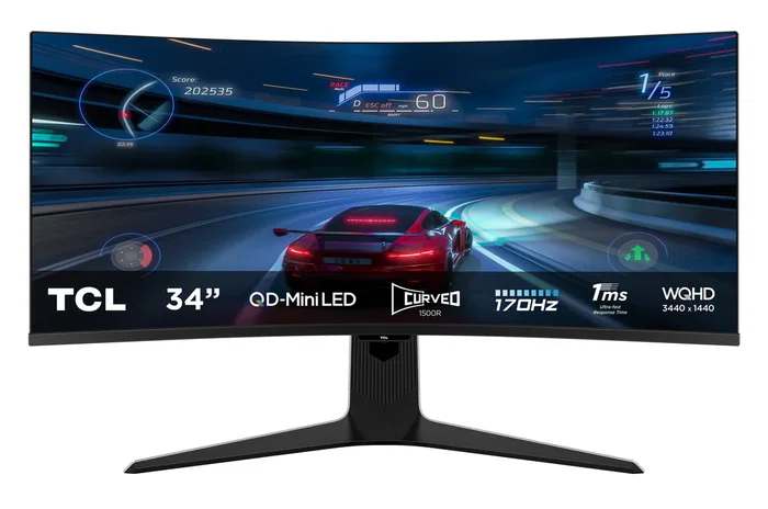 TCL 34R83Q Monitor Gaming Curvo 34" (94 cm) UWQHD 3440x1440 Fast VA 170Hz 1ms NVIDIA G-Sync AMD FreeSync HDR10 Ajuste en Altura USB-C 90W