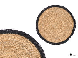 Kinvara Salvamanteles con Flecos en Enea y Algodón Negro, 38 cm (Set de 24)