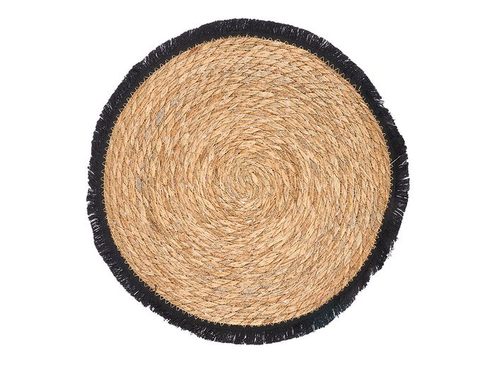 Kinvara Salvamanteles con Flecos en Enea y Algodón Negro, 38 cm (Set de 24)