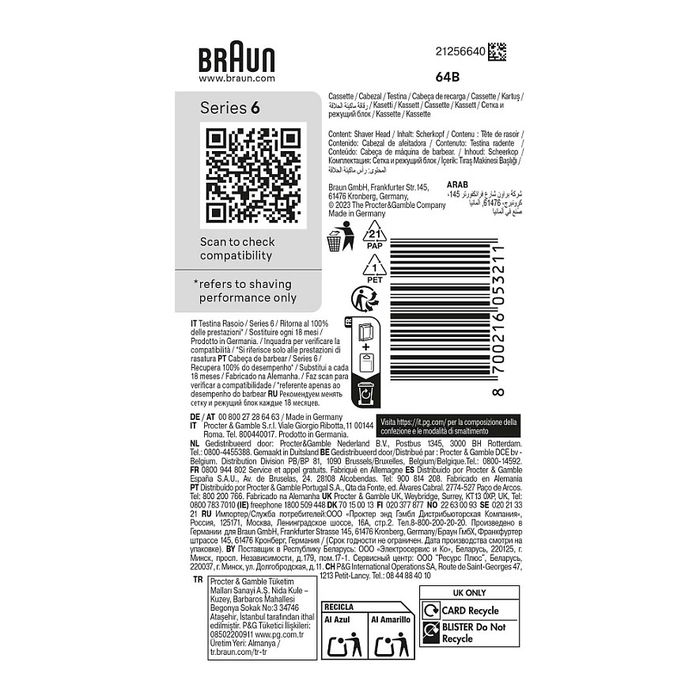 Braun Kombipack 64B Cabezal de Afeitado para Braun Series 6 60, 61, 62 Braun Kombipack 64B Cabezal de Afeitado para Braun Series 6 60, 61, 62