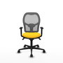 Silla de oficina Jorquera con mecanismo Sincro tapizada con Similpiel color Amarillo y malla color Gris. Equipada con lumbar 1D, Brazos 1D y Ruedas 65mm nailon