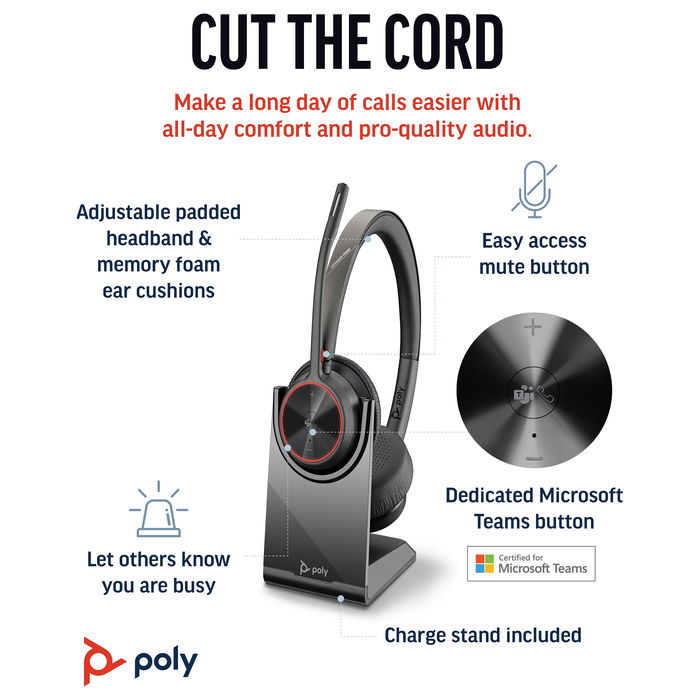HP Voyager 4320 Microsoft Teams Certified Headset + BT Dongle + Charging Station