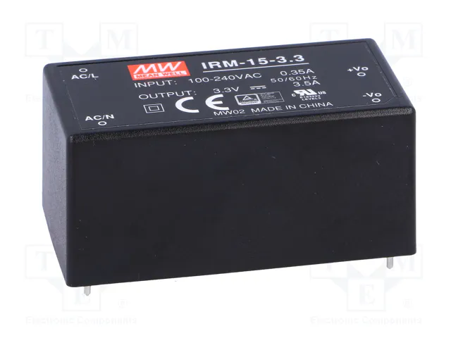 MEAN WELL IRM-15-3.3 Convertidor AC/DC 11,55W 3,3V DC