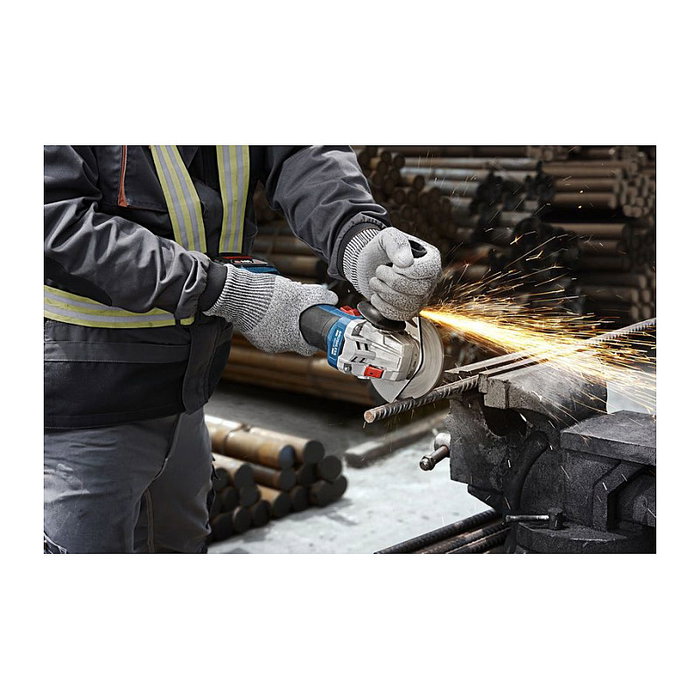 Bosch GWS 18V-8 Professional Esmeriladora Angular a Batería 18V Solo, Diámetro Disco 125mm, 11000 RPM, Sin Batería ni Cargador, Color Azul y Negro, en L-BOXX