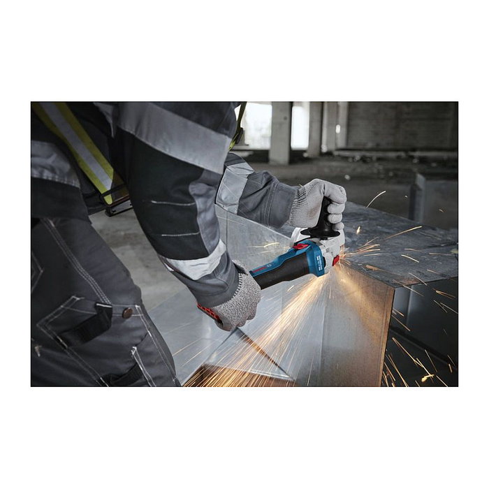 Bosch GWS 18V-8 Professional Esmeriladora Angular a Batería 18V Solo, Diámetro Disco 125mm, 11000 RPM, Sin Batería ni Cargador, Color Azul y Negro, en L-BOXX