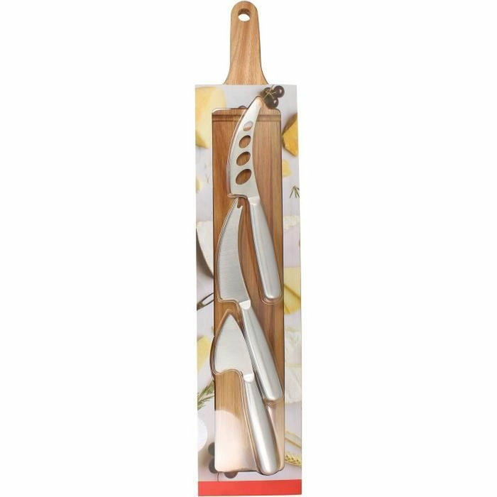 Menastyl Tabla de cortar rectangular de madera de acacia con 3 cuchillos para queso