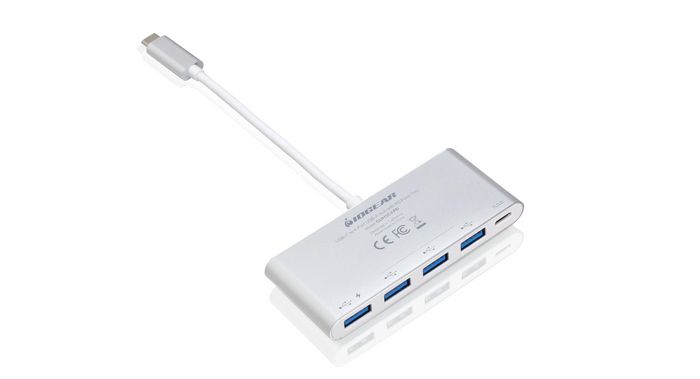 IOGEAR Hub USB-C a 4 Puertos USB-A 3.0 (5 Gbit/s) con Power Delivery Pass-Thru y Carga Rápida