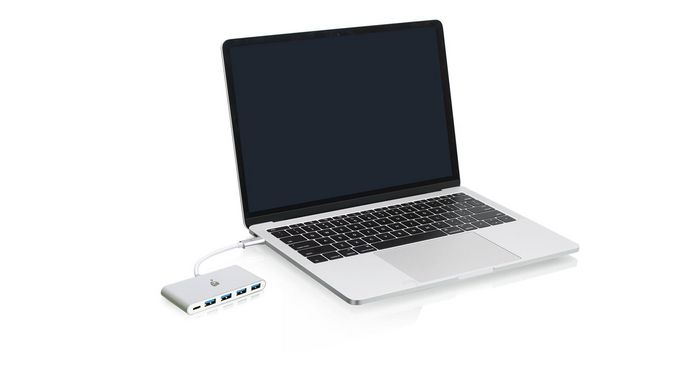 IOGEAR Hub USB-C a 4 Puertos USB-A 3.0 (5 Gbit/s) con Power Delivery Pass-Thru y Carga Rápida