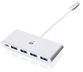 IOGEAR Hub USB-C a 4 Puertos USB-A 3.0 (5 Gbit/s) con Power Delivery Pass-Thru y Carga Rápida