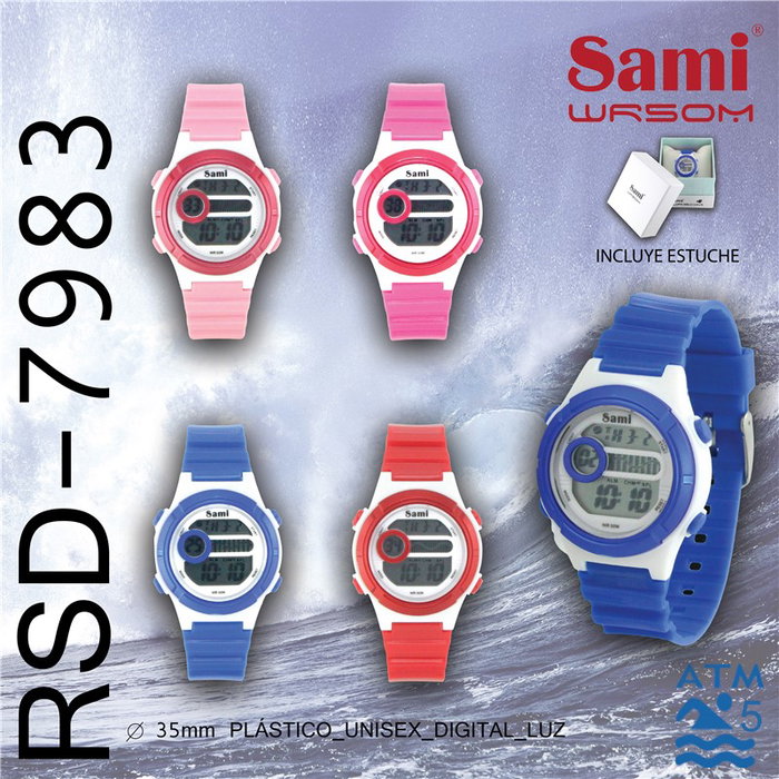 SAMI Reloj Cadete LCD Redondo WR50M con Luz y Caja - Pantalla Digital para Niños