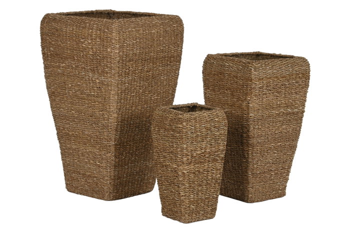DKD Home Decor Set de 3 Maceteros de Seagrass y Metal Natural