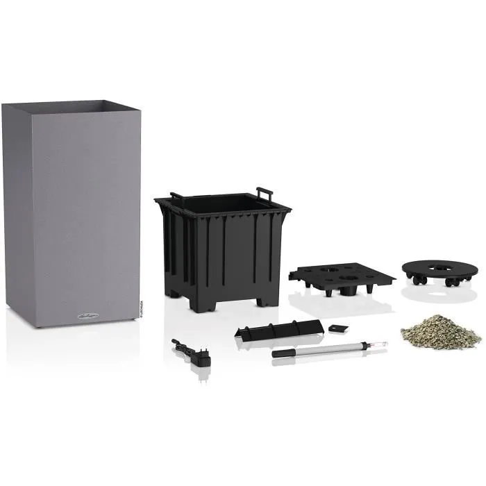 Lechuza LEC4008789136404 Macetero Canto Stone Column 40 kit LED completo, gris piedra