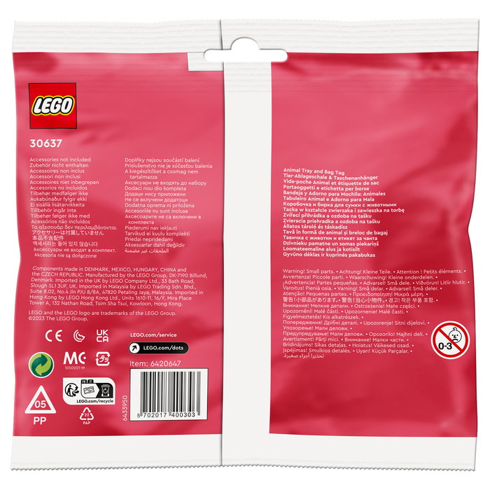 LEGO Dots Polybag Animal Tray and Bag Tag 30637 - Juego de Construcción de 94 Piezas Multicolor para Niñas y Niños +6 Años