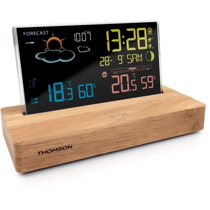 Thomson Reloj despertador estación meteorológica - Madera oscura - Sonda inalámbrica Thomson Reloj despertador estación meteorológica - Madera oscura - Sonda inalámbrica