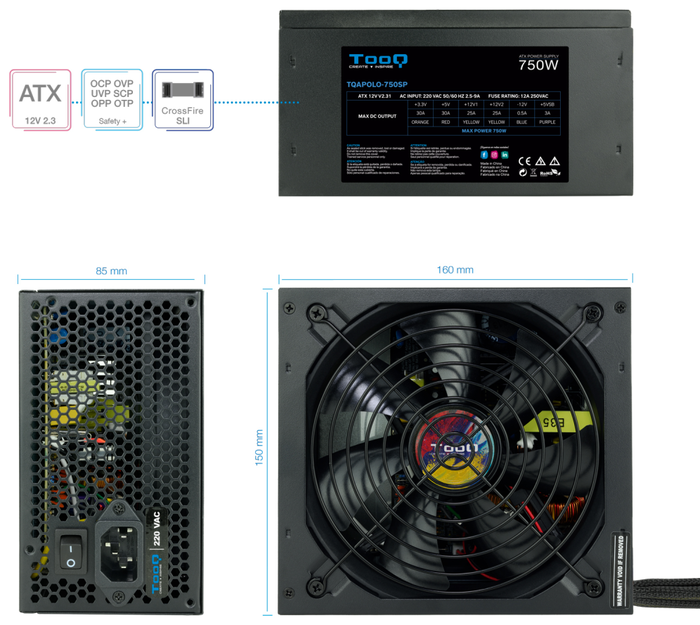 TOOQ TQAPOLO-750SP 750W ATX PFC Activo Negro