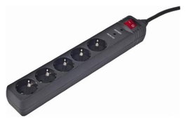GEMBIRD SPG5-C-5 Regleta de 5 salidas con protección contra sobretensiones, Negro, 1,5 m