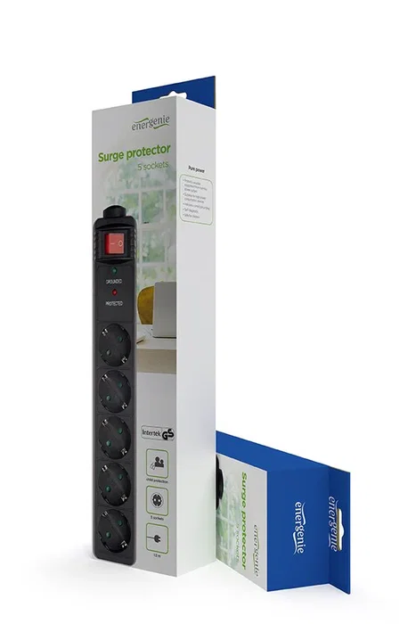 Gembird SPG5-C-5 Regleta / Base Múltiple con Protección sobretensiones, 5 Tomas AC, Cable 1.5m, Negro