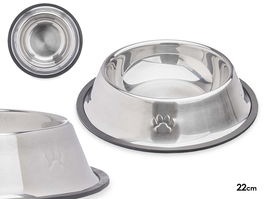 Mascow Comedero para Mascota Metálico 22 cm con Base de Goma Negro 300 ml (Set de 12)