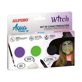 Alpino Maquillaje Al Agua Set De Caracterización Bruja Con Pincel Y Esponja 3 Colores