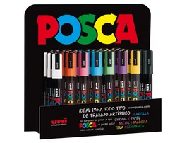 Posca PC-5M/3D Rotulador Marcador de Pintura Punta Cónica 1,8-2,5 mm Base Agua No Tóxico Pinta Cualquier Superficie Expositor 36 Unidades Colores Surtidos