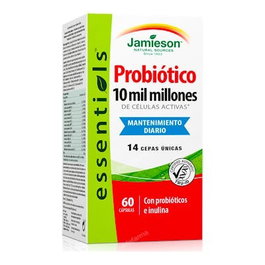 Jamieson Probiotic 10.000M Cápsulas Veganas, 14 Cepas Probióticas y Prebiótico, 60 Cápsulas