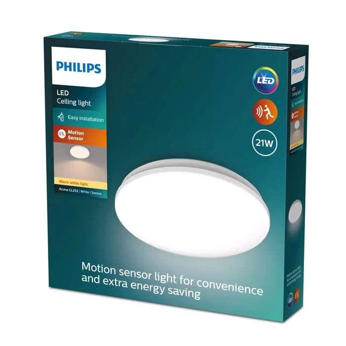 Philips Plafón de techo LED 21W con sensor de movimiento, 2500lm, 2700K, Blanco