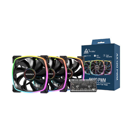 Montech AX120 PWM ARGB 3er Pack Negro 120mm