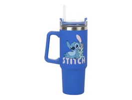 Wondee Vaso Térmico Disney Stitch 900 ml (30 fl oz) Azul Aislante con Tapa Multifuncional y Asa, 245x90x135 mm