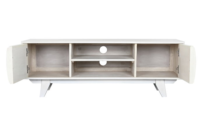 DKD Home Decor Mueble TV Romántico Blanco Roto Mango y Ratán 128 x 40 x 45 cm DKD Home Decor Mueble TV Romántico Blanco Roto Mango y Ratán 128 x 40 x 45 cm