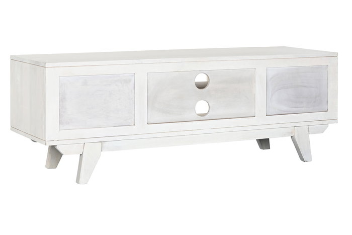 DKD Home Decor Mueble TV Romántico Blanco Roto Mango y Ratán 128 x 40 x 45 cm DKD Home Decor Mueble TV Romántico Blanco Roto Mango y Ratán 128 x 40 x 45 cm